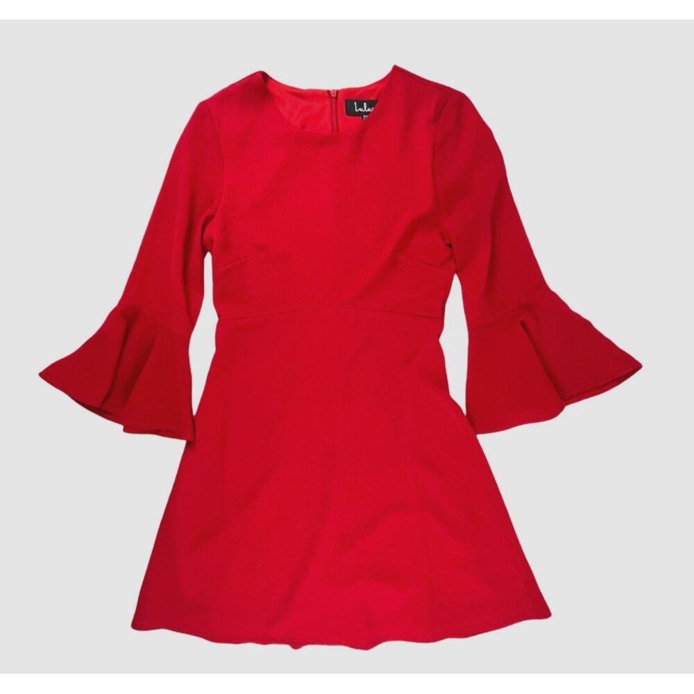 Lulu's Center of Attention Red Flounce Sleeve Sheath Dress Size XS